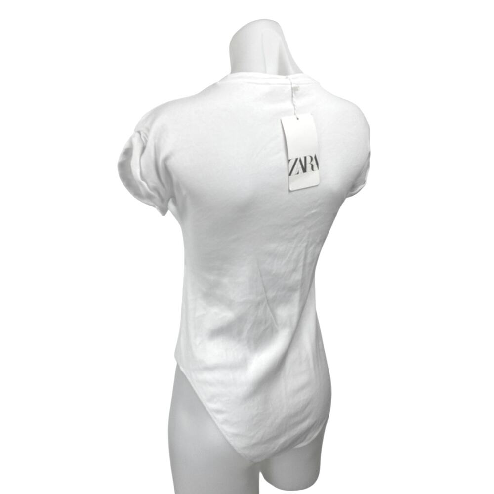 NEW Zara Women's White Rib Knit Short Sleeve Crew Neck Bodysuit T-shirt Top Sz M - Picture 2 of 5